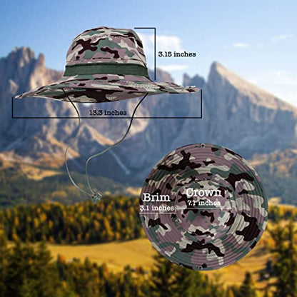 BaHoki Essentials Military Style Bucket Hat - Camo Outdoor Hat with Adjustable Strap - Wide Brim Safari Hat - style: Camo