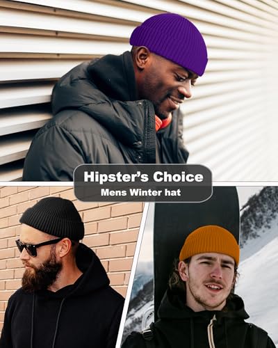 Short Fisherman Beanie for Men Women Wool Fleece Lined Winter Hat - color: 1pcs-dark Purple