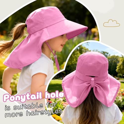 ZOORON Outdoor Kids Sun Hat with Neck Flap UPF 50+ Sun Protection Fishing Hat Wide Brim Summer Kids Beach Hats for Girls Boys - color: 1pack-rose Red