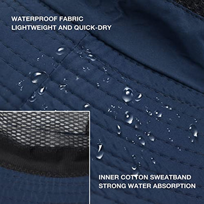 Sun Hats for Men Women UPF 50+ Wide Brim Bucket Hat Waterproof Packable Cowboy Hat for Fishing Beach Safari Gardening Golf - color: Navy