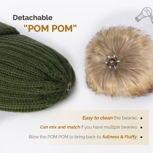 FURTALK Womens Winter Knitted Beanie Hat with Faux Fur Pom Warm Knit Skull Cap Beanie for Women - color: Pine Green