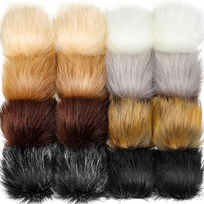 Tatuo 16 Pcs Faux Fur Pom Poms for Hats, Black,Gray, Brown,White, Natural - color: Black, Gray, Brown, White, Natural