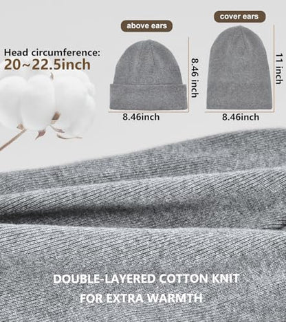 100% Cotton Beanie for Women Men Soft Knit Beanies Warm Winter Hat - color: Light Grey