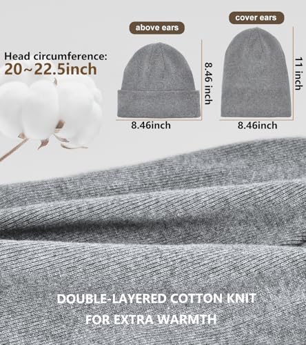 100% Cotton Beanie for Women Men Soft Knit Beanies Warm Winter Hat - color: Light Grey