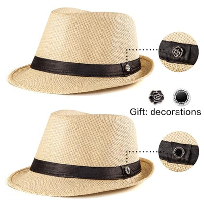 XL Straw Fedora Hats for Men Summer Trilby Beach Travel Panama Casual 7 1/2 - color: Beige Yellow