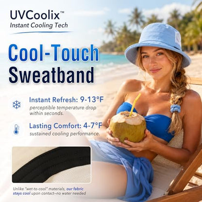 TOP-EX UVCoolix UPF 50+ Wide Brim Ponytail Sun Hat - color: Grey, size: Medium