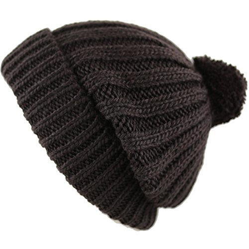 Women and Men Beanie Daily Winter Oversized Thick Stretchy Knitted Pom Pom Beanie Fleece Lined Beanie Hat - color: 2. Straight Dark Brown