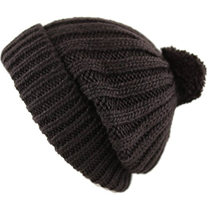 Women and Men Beanie Daily Winter Oversized Thick Stretchy Knitted Pom Pom Beanie Fleece Lined Beanie Hat - color: 2. Straight Dark Brown