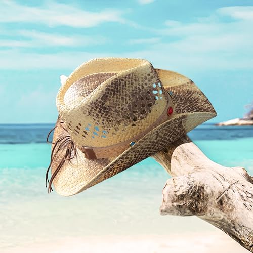 FLUFFY SENSE. Cowgirl Hats for Women Straw Cowboy Hat Western Beach Sun Hat with Shapeable Brim for Coastal Cowgirl - color: Sunkissed Blonde