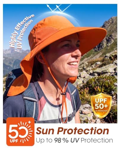Home Prefer Outdoor UPF50+ Sun Hat Wide Brim Mesh Fishing Hat with Neck Flap - color: Orange