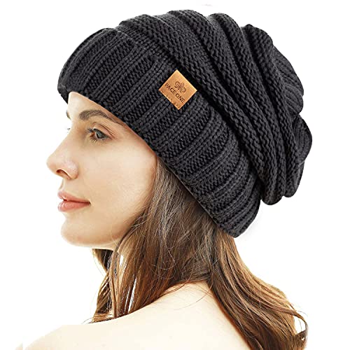 Womens Winter Beanie Warm Knit Hat Cable Stretch Trendy Ribbed Chunky Cap - color: Dark Gray