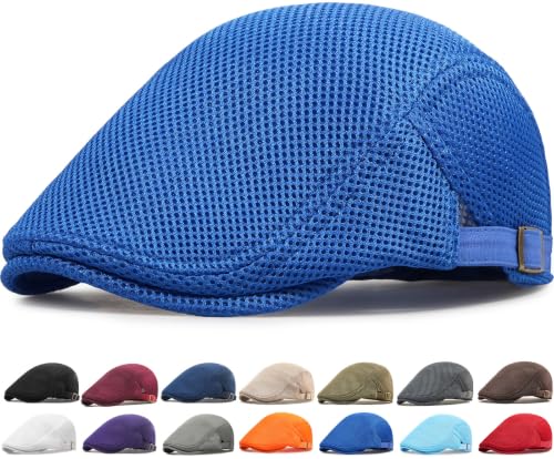 Initlove Mens Mesh Newsboy Cap Breathable Beret Ivy Hat Cabbie Driving Hats for Women - color: Royal Blue