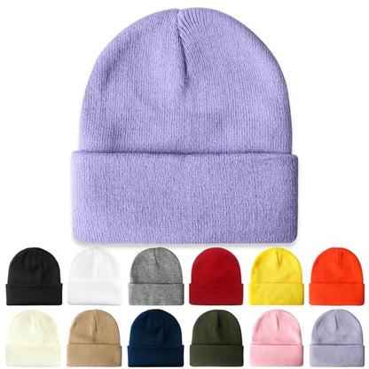 PFFY Beanie for Men Women Unisex Knit Cuffed Winter Beanies Hats Skull Cap - color: Lightpurple