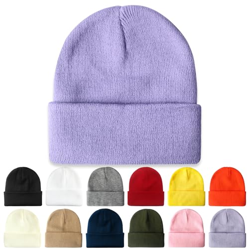 PFFY Beanie for Men Women Unisex Knit Cuffed Winter Beanies Hats Skull Cap - color: Lightpurple