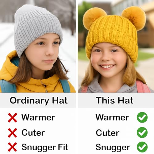 Toddler Winter Knit Hat Upgrade Fleece Lined Pompom Ears Beanies Cap for Boys Girls 3-12 Years - color: 01 Yellow