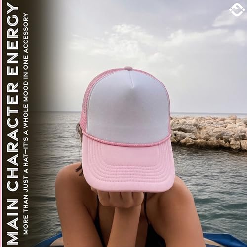 Funky Junque Blank Mesh Foam Lightweight Snapback Trucker Hat - color: White/Light Pink