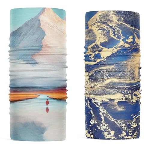 SOOMOOD 2 Pack Wide Headbands UPF50+ UV Face Cover, Breathable, 8-in-1 Convertible Design for Outdoor Activities - color: Snowmountain
