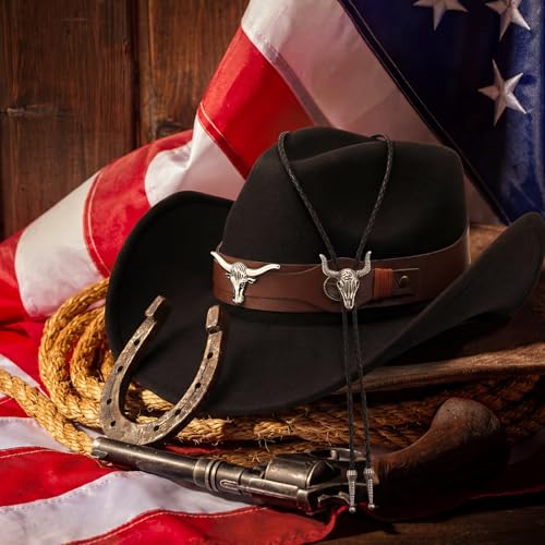 Unittype Western Cowboy Hat for Women Men with Bolo Tie Black