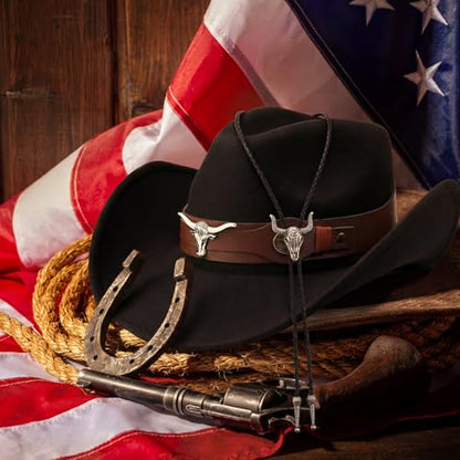 Unittype Western Cowboy Hat for Women Men with Bolo Tie Black