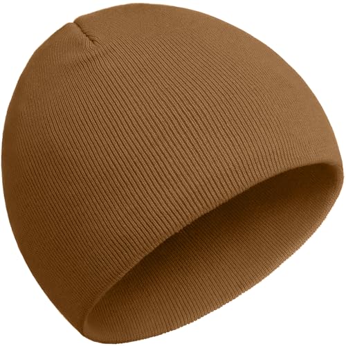 ROYBENS 100% Cotton No Cuff Beanie Hat Men Women, Fisherman Skull Cap - color: Light Coffee