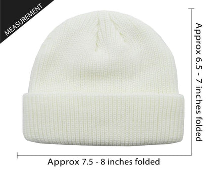Fisherman Short Beanie Leon Roll up Trawler Classic Skullcap Hipster Beanie Warm Winter Hats Acrylic Ribbed Knit Cuff Daily - color: White Fisherman Beanie