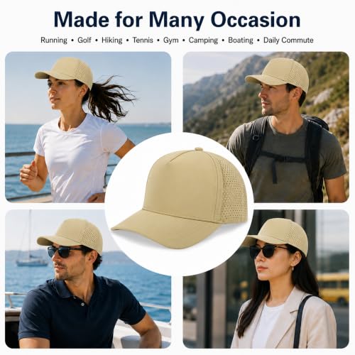 5 Panel Baseball Cap Quick Dry Mesh Snapback Hat for Women Men - color: Khaki