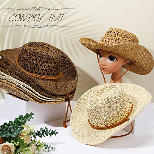 Newcotte 9 Pack Straw Cowboy Hats for Women Men - color: Khaki, Beige, Coffee