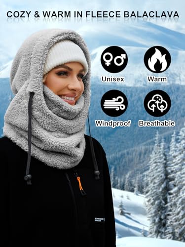 Balaclava Fleece Ski Mask Winter Face Masks Windproof Hooded Scarf - color: Grey