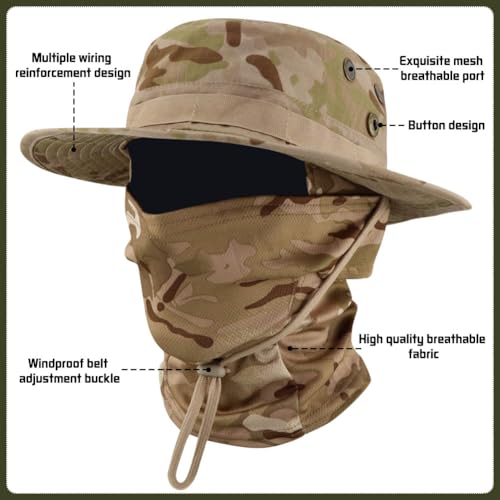 Camo Boonie Sun Hat with Balaclava Face Mask Outdoor Fishing Hat - color: Camo Desert