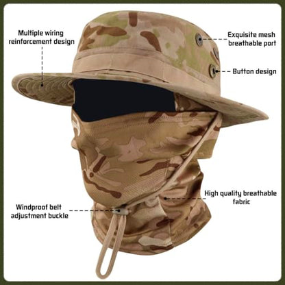 Camo Boonie Sun Hat with Balaclava Face Mask Outdoor Fishing Hat - color: Camo Desert