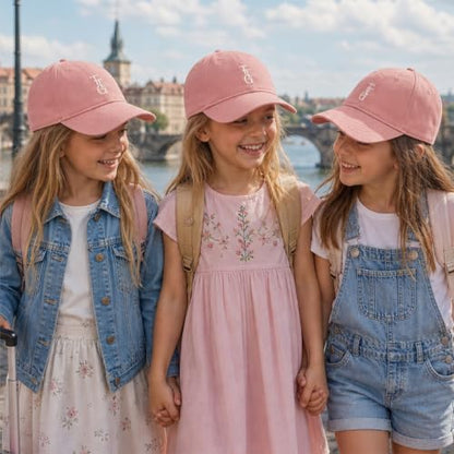 Kids Washed Cotton Baseball Cap, Unstructured Adjustable Toddler Hat for Boys & Girls - color: Pink
