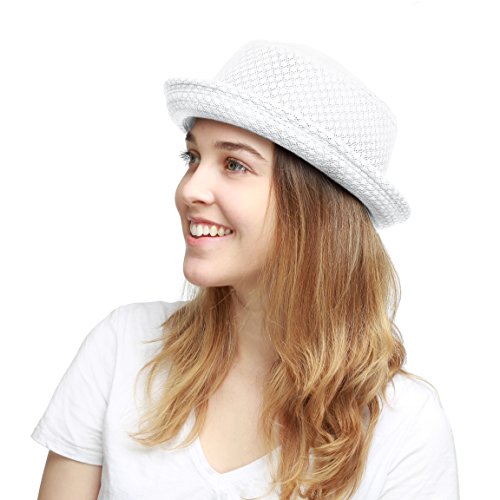 The Hat Depot Unisex Light Weight Classic Soft Cool Mesh Pork Pie hat - color: White, size: Small-Medium