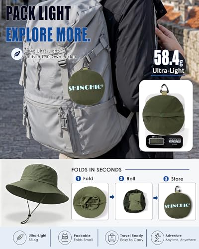 Water-Resistant UPF 50+ Sun Bucket Hat Packable Brimmed for Women Men - color: Army Green