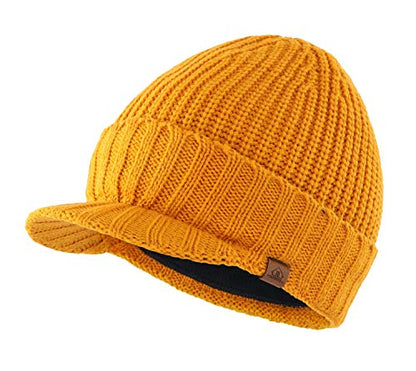 Home Prefer Men's Winter Hat Thick Knit Beanie Cap with Visor Newsboy Beanie Hat - color: Golden Yellow