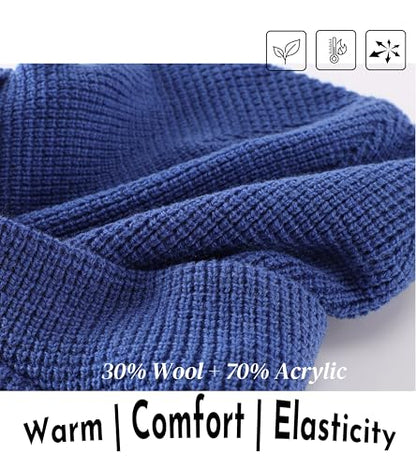 Home Prefer Mens Wool Blend Winter Hat Double-Layer Warm Knit Pre-Curve Visor Beanie Brimmed Beanies Hat for Men Women - color: Bright Blue