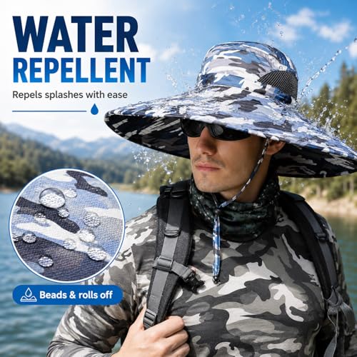 HUAMULAN Men Wide Brim Sun Hat Summer Outdoor Women Bucket Fishing Hats - color: C1004-micaishenlan