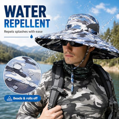 HUAMULAN Men Wide Brim Sun Hat Summer Outdoor Women Bucket Fishing Hats - color: C1004-micaishenlan