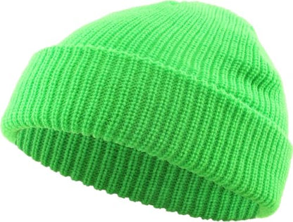 Fisherman Short Beanie Leon Roll up Trawler Classic Skullcap Hipster Beanie Warm Winter Hats Acrylic Ribbed Knit Cuff Daily - color: Neon Green
