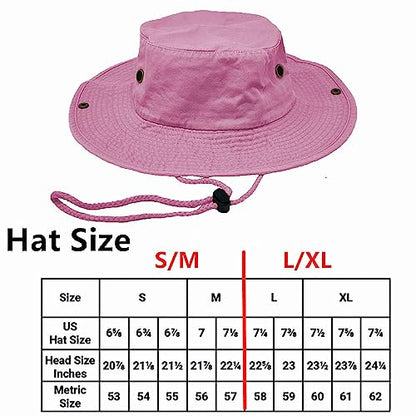 Glory Max Washed Cotton Bucket Hat with Chin Strap Fishing Sun Safari Boonie Cap - color: Pink, size: Small-Medium