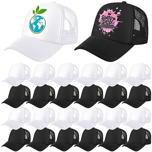 Jeyiour 48 Pack Trucker Hat Bulk Polyester Adjustable Plain Mesh Sublimation Blank Baseball Cap for Women Men Kids - color: Black, White, size: Large