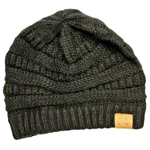Black Thick Slouchy Knit Oversized Beanie Cap Hat,One Size,Black