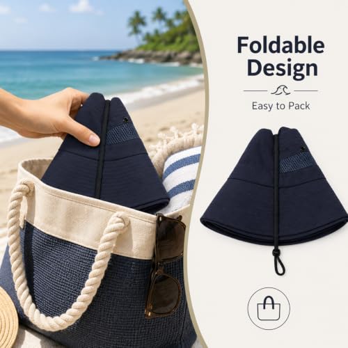 Wide Brim Sun Hat for Men Women UV Protection Bucket Fishing Hats - color: Navy Solid