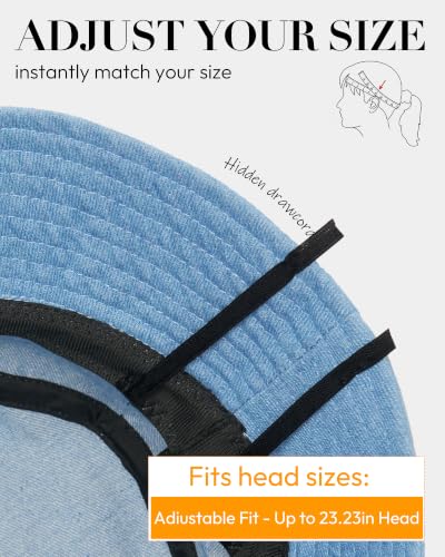 HONGTEYA Bucket Sun Hats for Woman Men Cotton Summer Beach Hat Golf Fishing - color: Blue Jean, size: Medium