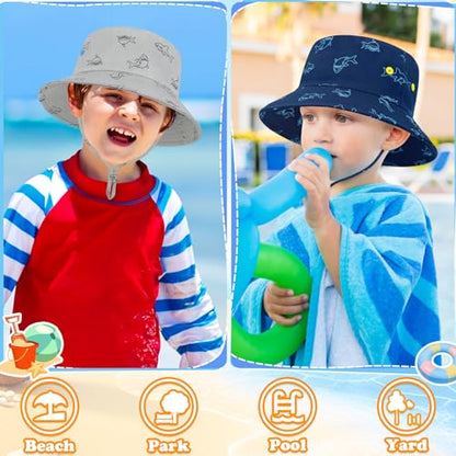 Sarfel Baby Sun Hat Toddler Sun Hat UPF 50+ Baby Bucket Hats Infant Toddler Beach Essentials Kids Summer Hats Boys Girls Cap - color: Grey Sharks, size: 2-4T