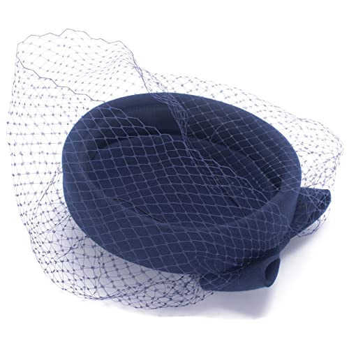 Lawliet Womens 1920s Vintage Look Wool Felt Fascinator Pillbox Hat Beret Cocktail Winter A606 - color: Navy Blue