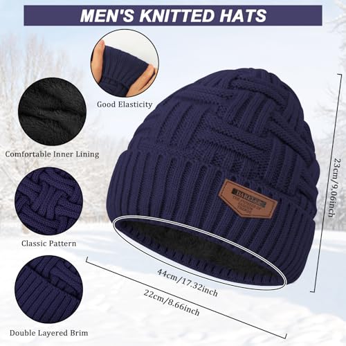 Winter Scarf for Men, 3 PCS Fleece Beanie Hat and Gloves Set - color: E-dark Blue Hat Scarf Gloves Set