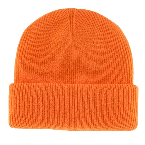 Connectyle Thick Cuffed Beanie for Men & Women Double Layer Knit Winter Hat Acrylic Watch Hat Warm Stocking Skull Cap - color: Orange