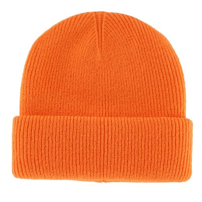 Connectyle Thick Cuffed Beanie for Men & Women Double Layer Knit Winter Hat Acrylic Watch Hat Warm Stocking Skull Cap - color: Orange