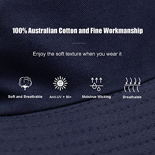 Bucket Hat for Women Men, Reversible Cotton Summer Sun Beach Cap Solid Color Style - color: A-navy