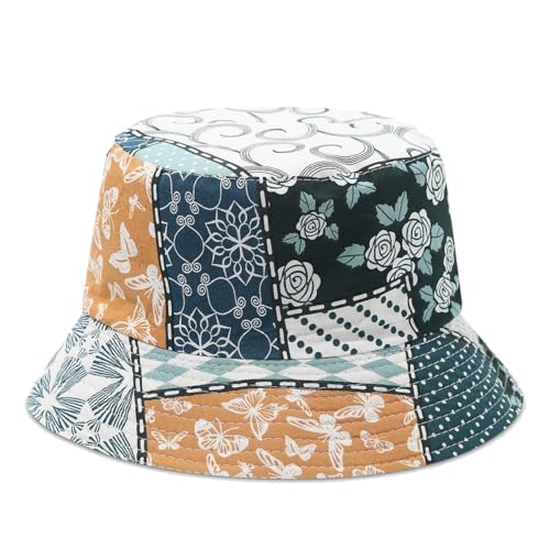 Quanhaigou Reversible Printed Bucket Hat,Summer Beach Outdoor Cap - color: Vintage Flower